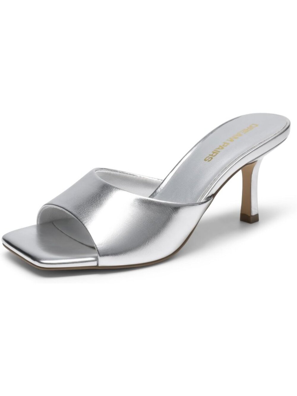 Women’s Silver Faux Leather Summer Comfort Square Toe Casual Kitten Mule Heels